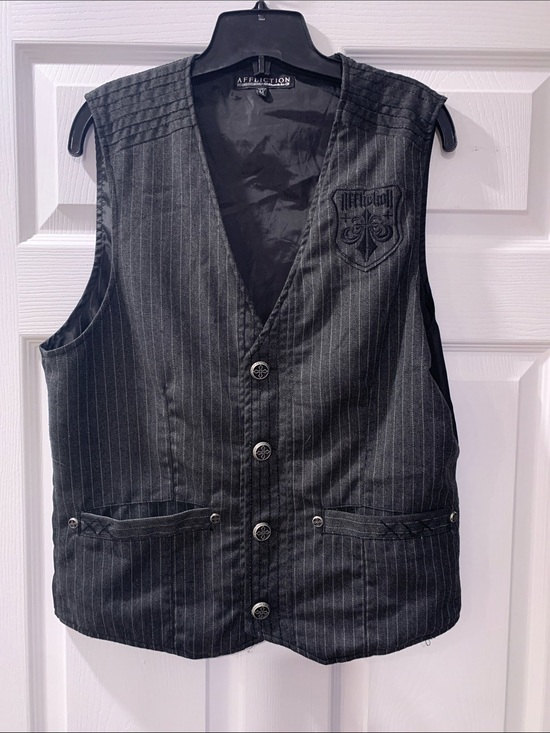 Affliction Other - Affliction Black Pinstripe Crest Embroidered Vest